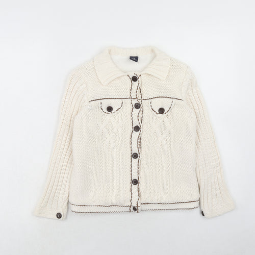 Gap Boys Ivory Collared Herringbone Cotton Cardigan Jumper Size 10 Years Button