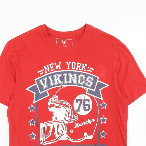 Exodus Mens Red Cotton T-Shirt Size S Round Neck - New York Vikings
