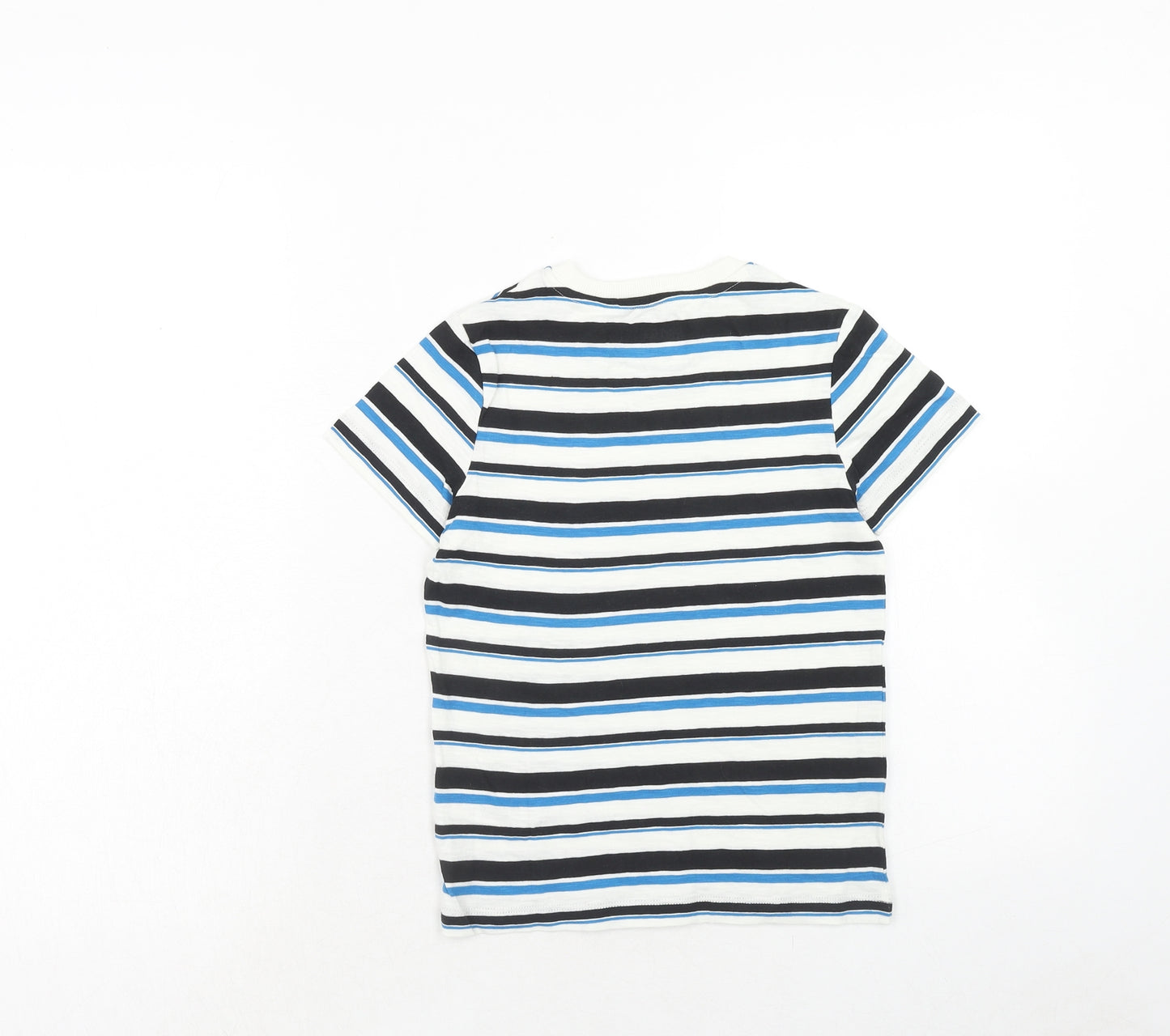 Marks and Spencer Boys Blue Striped Cotton Basic T-Shirt Size 6-7 Years Round Neck Pullover
