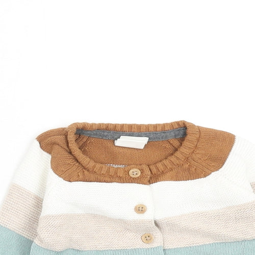 H&M Boys Multicoloured Striped Cotton Cardigan Jumper Size 0-3 Months Button - 0-1 month
