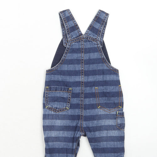 NEXT Boys Blue Striped Cotton Dungaree One-Piece Size 0-3 Months Button - Tractor