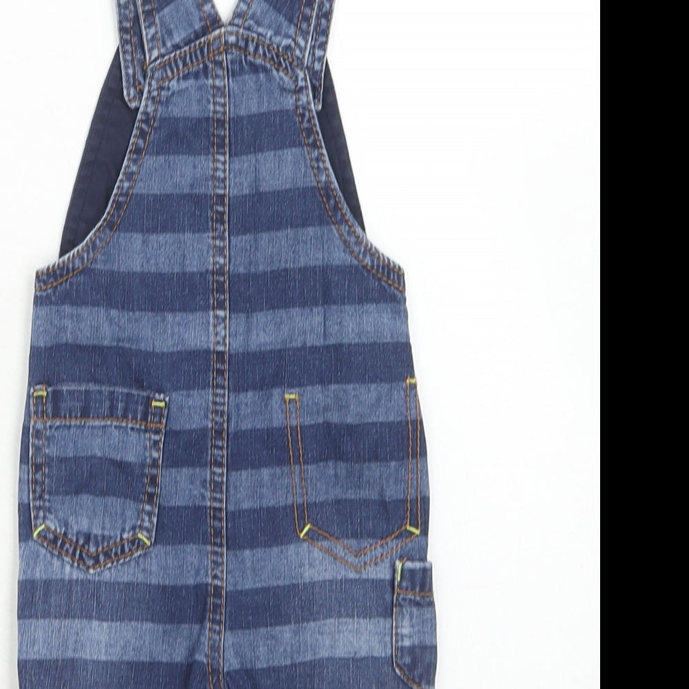 NEXT Boys Blue Striped Cotton Dungaree One-Piece Size 0-3 Months Button - Tractor