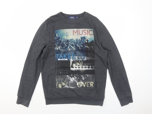 Topman Mens Grey Polyester Pullover Sweatshirt Size S - Music Takes Over