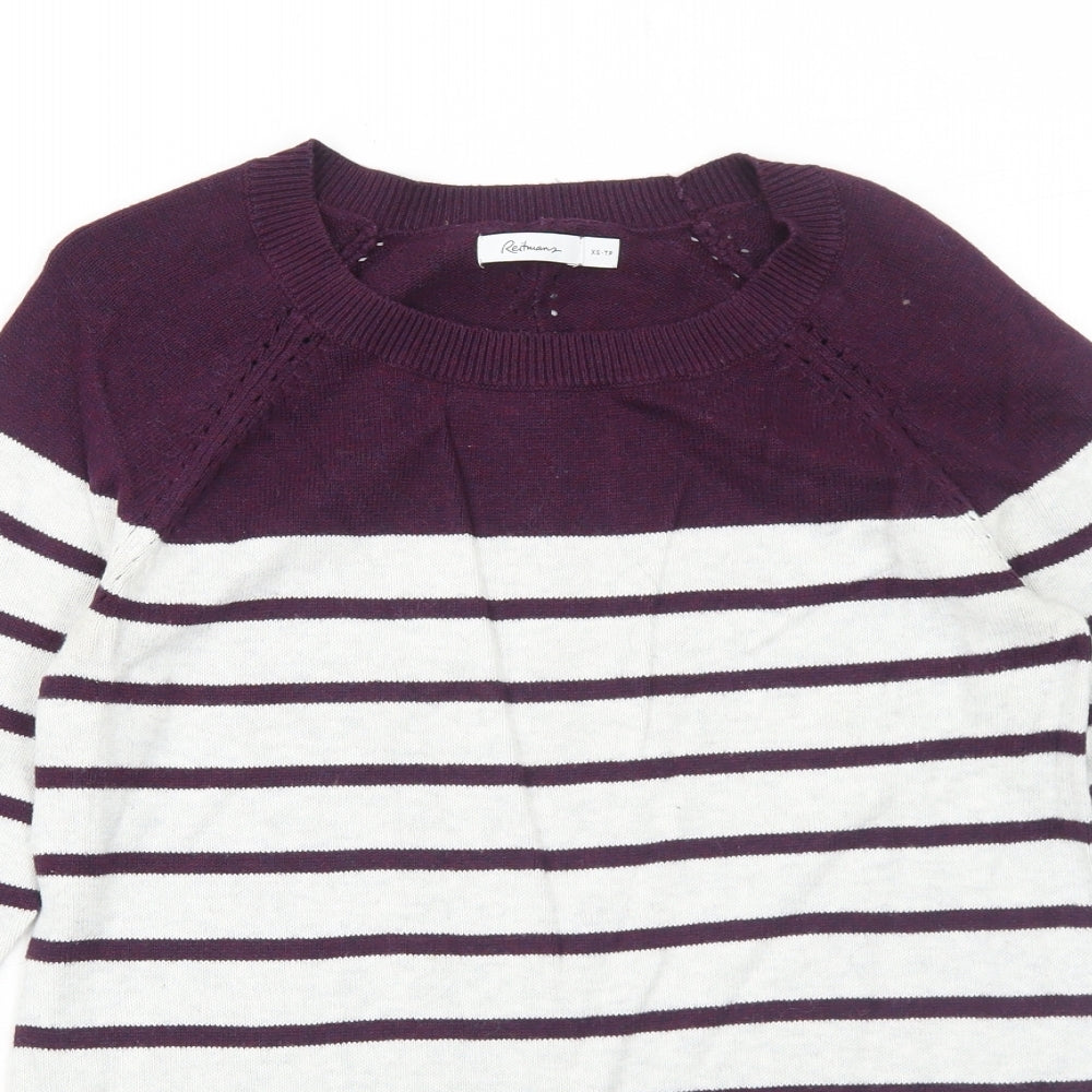 Reitmans Womens Purple Round Neck Striped Cotton Pullover Jumper Size XS