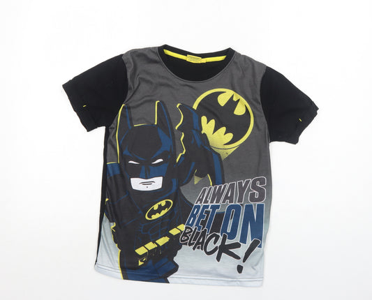 Batman Boys Black Cotton Basic T-Shirt Size 10 Years Round Neck Pullover