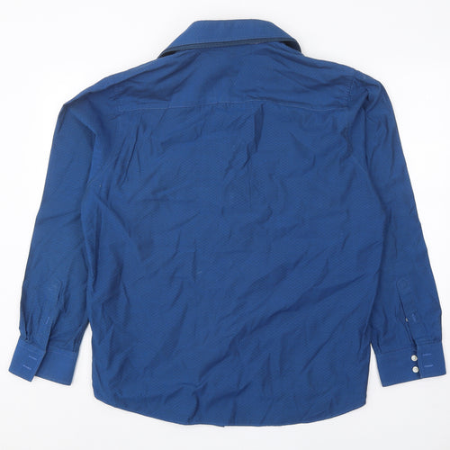 Debenhams Mens Blue Geometric Polyester Button-Up Size L Collared Button