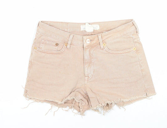 H&M Womens Beige Cotton Cut-Off Shorts Size 6 Regular Zip