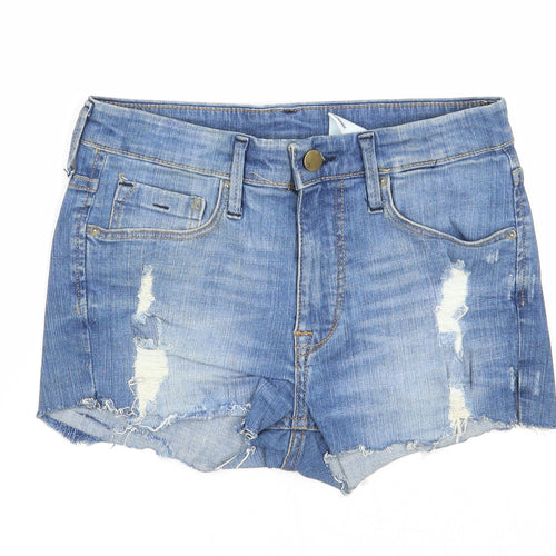 &Denim Womens Blue Cotton Cut-Off Shorts Size 4 Regular Zip