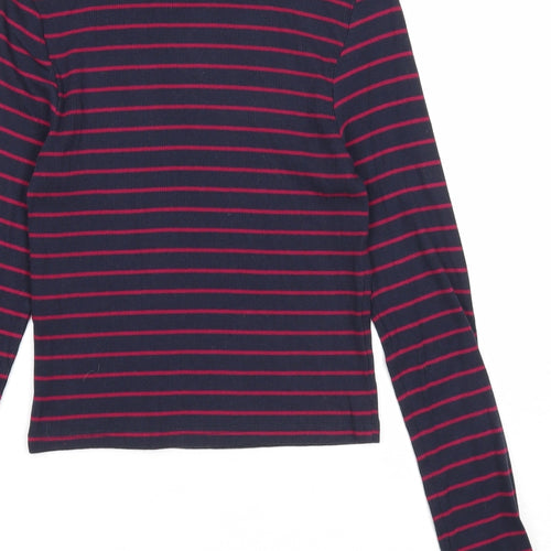 Divided Womens Blue Round Neck Striped Cotton Pullover Jumper Size S