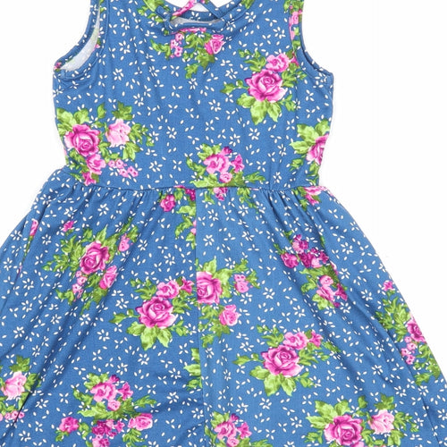 Paper Dolls Girls Blue Floral Polyester Fit & Flare Size 5 Years Round Neck Pullover