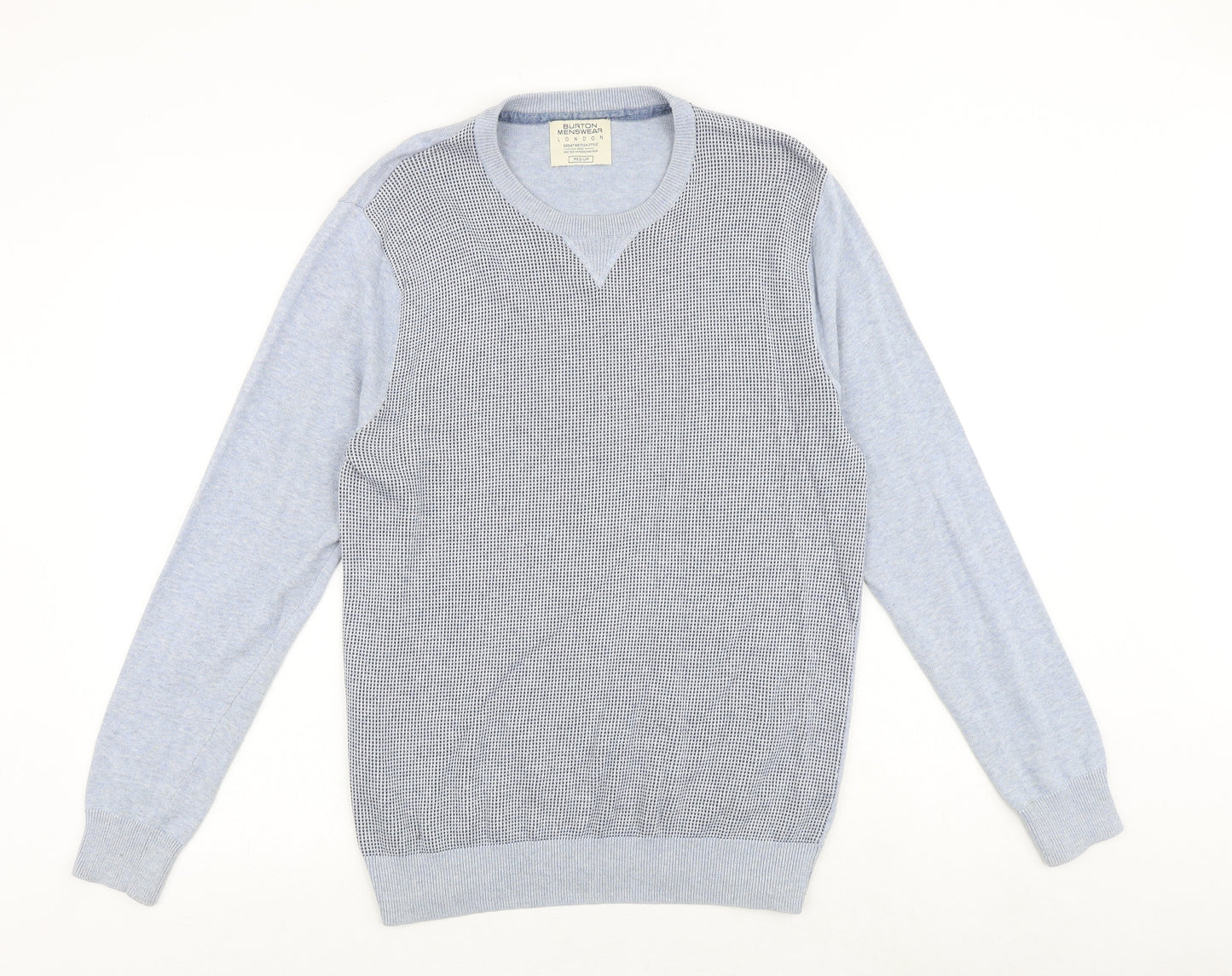 Burton Mens Blue Round Neck Geometric Cotton Pullover Jumper Size M Long Sleeve