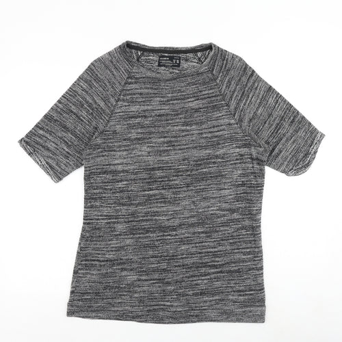 Pull&Bear Mens Grey Polyester T-Shirt Size M Round Neck