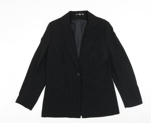 Klass Womens Black Pinstripe Polyester Jacket Suit Jacket Size 12