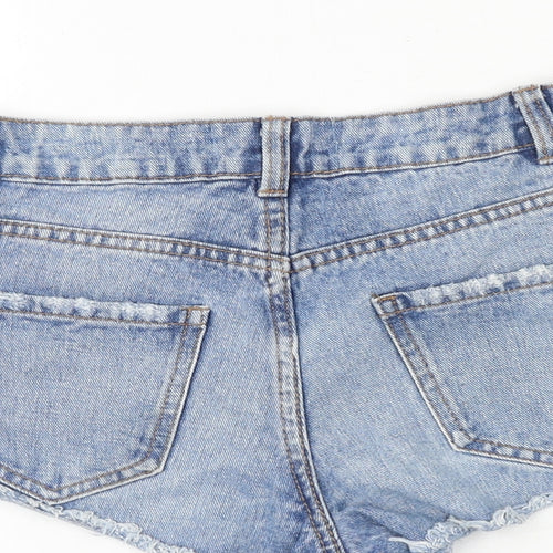 New Look Womens Blue Floral 100% Cotton Hot Pants Shorts Size 4 Regular Zip
