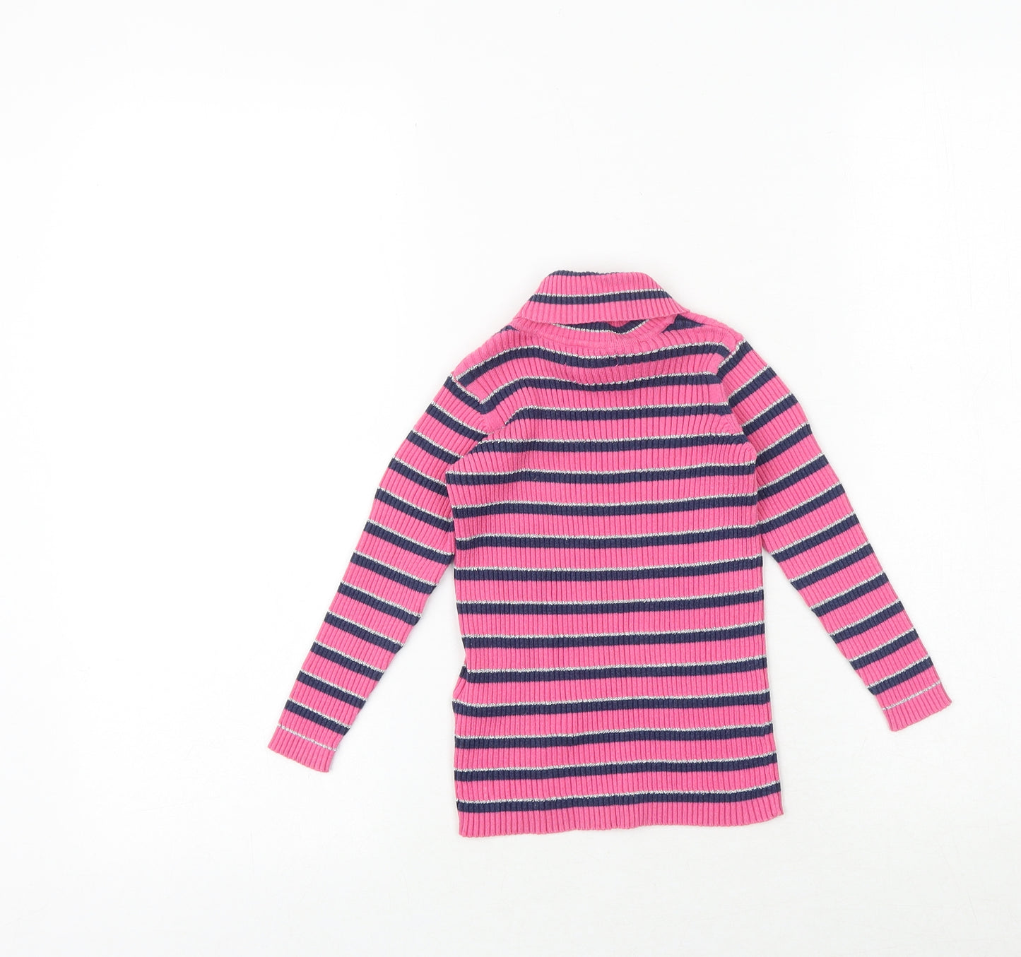 Debenhams Girls Pink Roll Neck Striped Cotton Pullover Jumper Size 2-3 Years Pullover