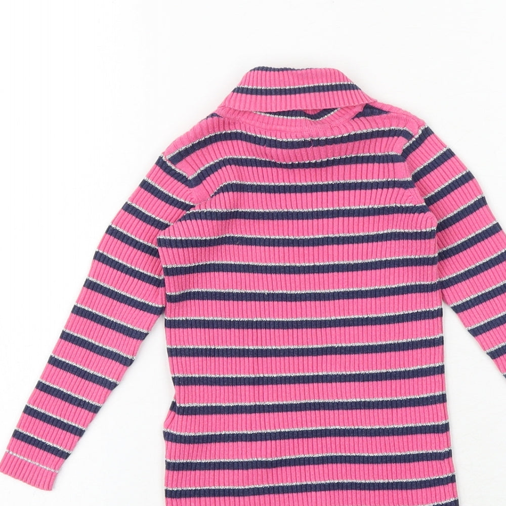 Debenhams Girls Pink Roll Neck Striped Cotton Pullover Jumper Size 2-3 Years Pullover