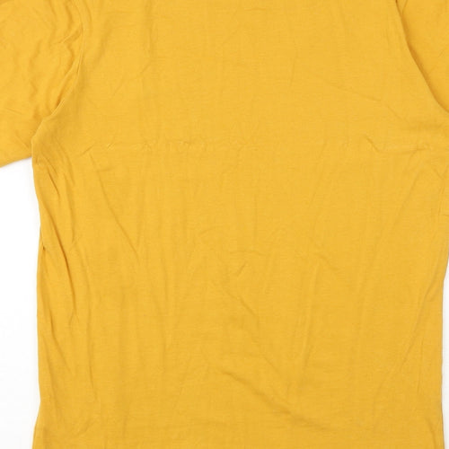Boohoo Mens Yellow Cotton T-Shirt Size L Round Neck