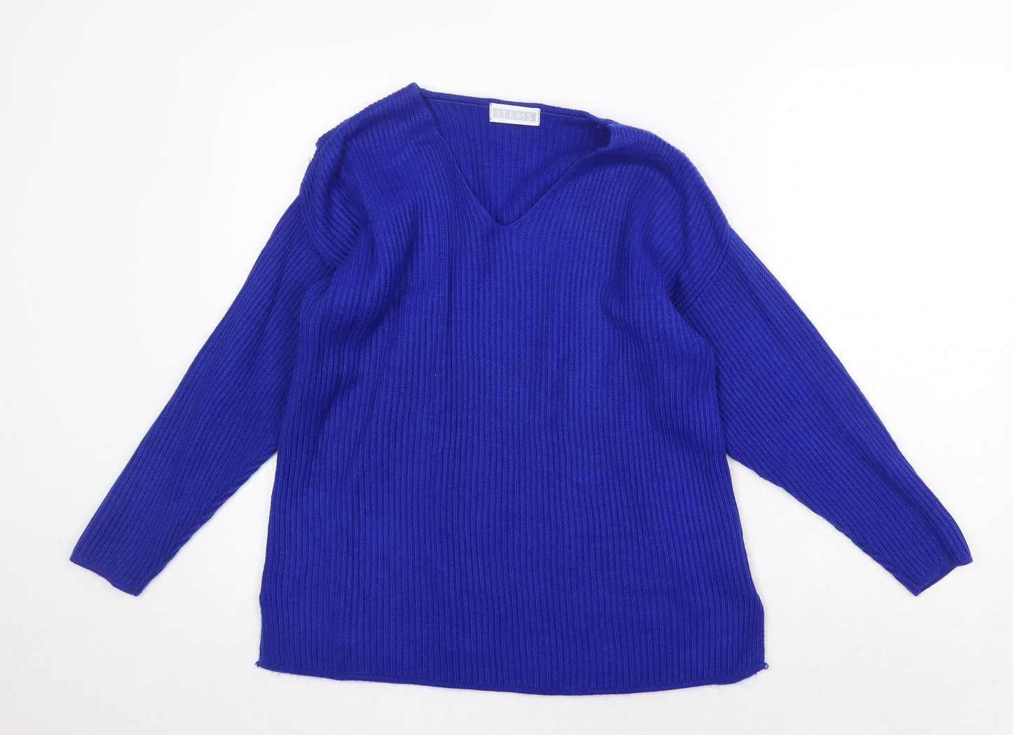 ITEMS Girls Blue V-Neck Acrylic Pullover Jumper Size 11-12 Years Pullover