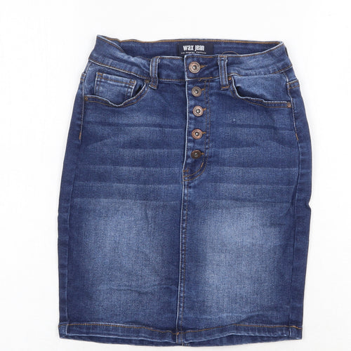 WAX JEAN Womens Blue Cotton A-Line Skirt Size S Button