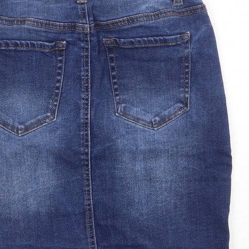 WAX JEAN Womens Blue Cotton A-Line Skirt Size S Button