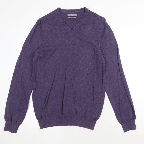 Marks and Spencer Mens Purple V-Neck Acrylic Pullover Jumper Size S Long Sleeve