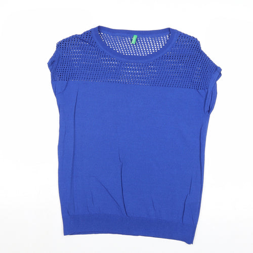 United Colors of Benetton Womens Blue Round Neck Viscose Pullover Jumper Size XS