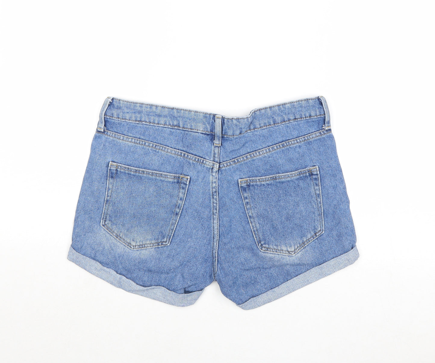 H&M Womens Blue Cotton Hot Pants Shorts Size 8 Regular Zip