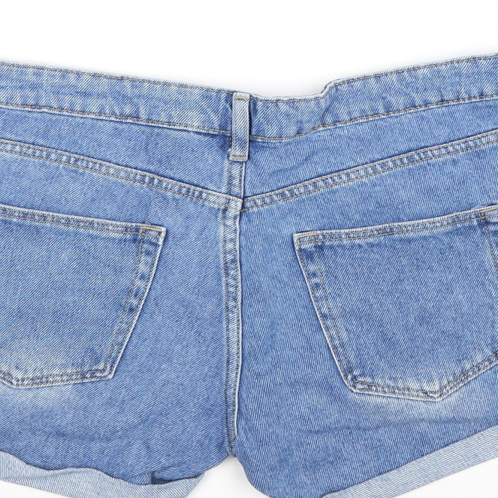 H&M Womens Blue Cotton Hot Pants Shorts Size 8 Regular Zip