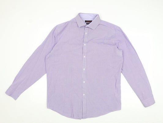 Red Herring Mens Purple Check 100% Cotton Dress Shirt Size 17 Collared Button