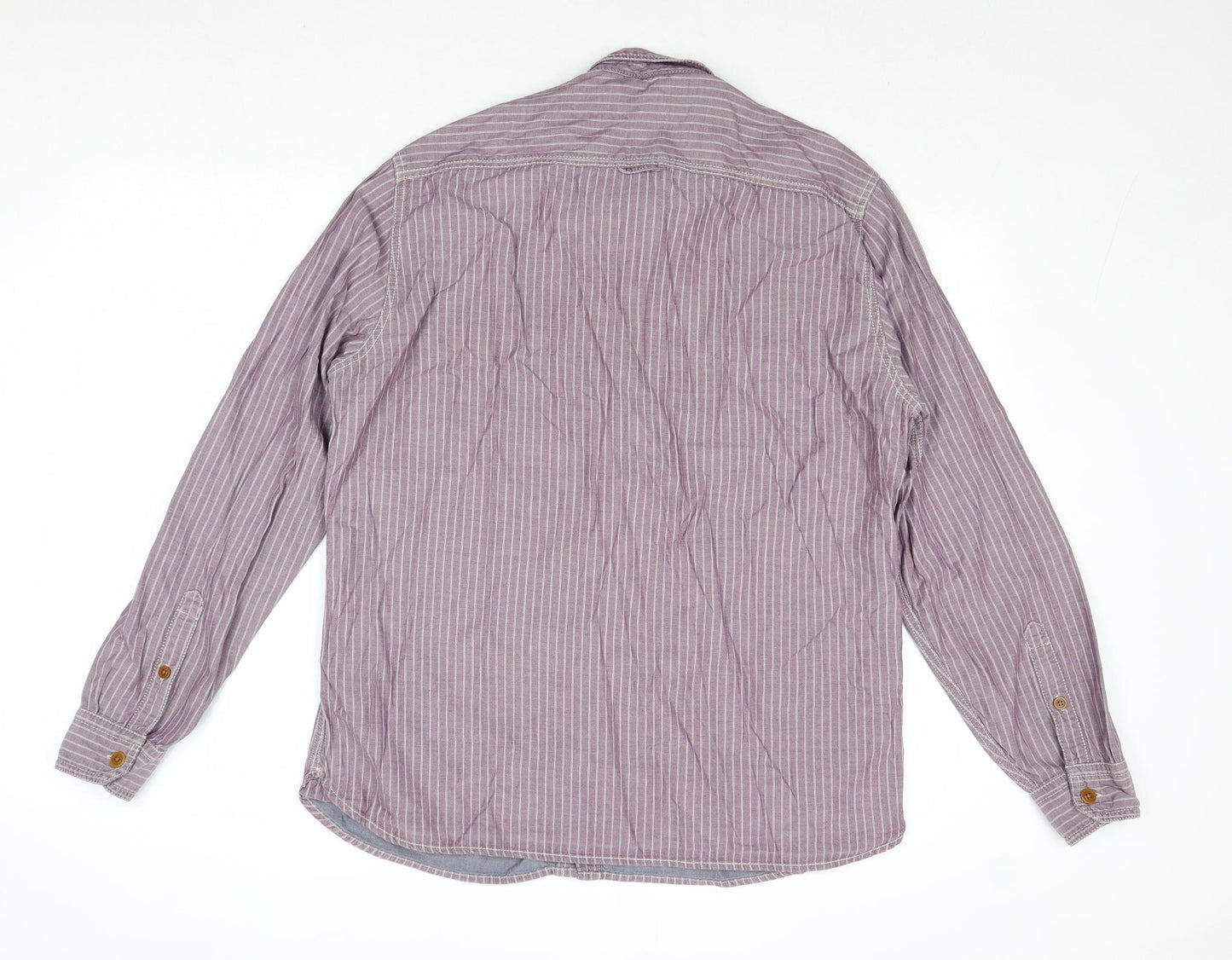 Marks and Spencer Mens Purple Striped Cotton Button-Up Size L Collared Button