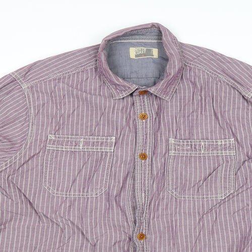 Marks and Spencer Mens Purple Striped Cotton Button-Up Size L Collared Button