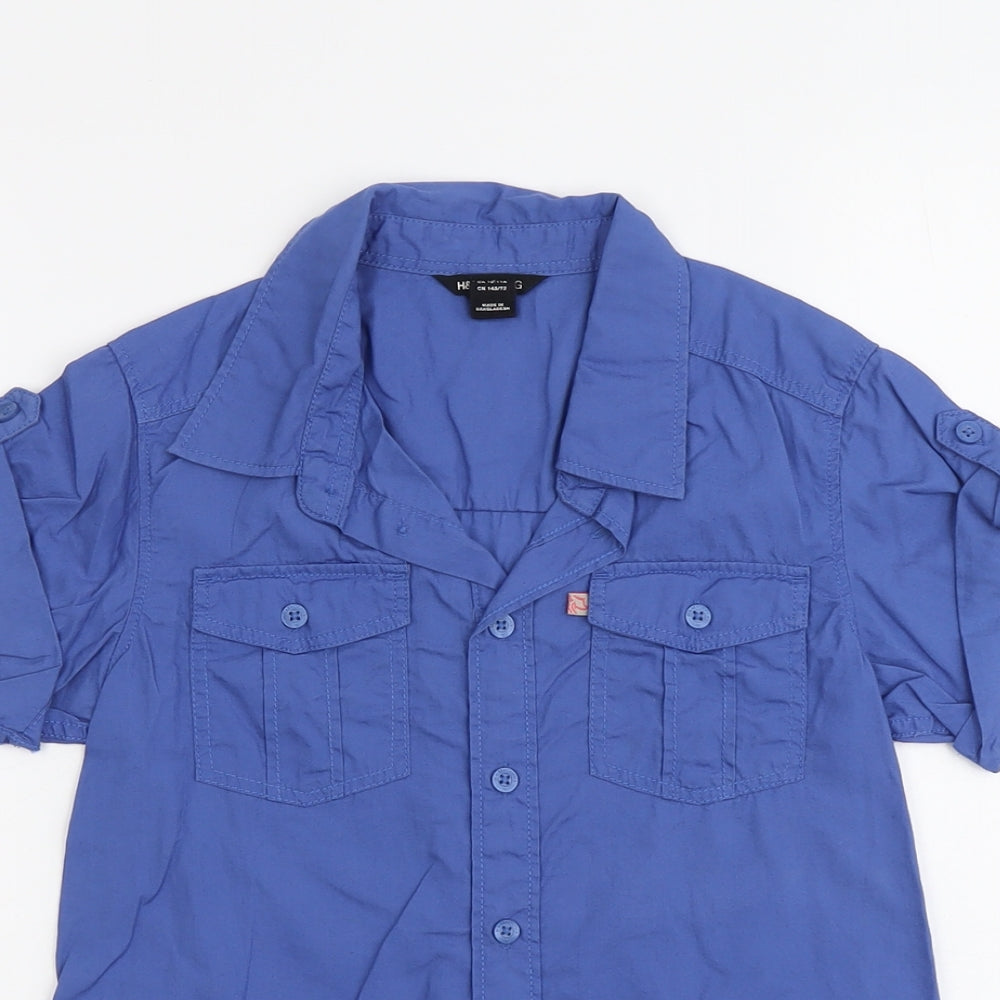 H&M Boys Blue Cotton Basic Button-Up Size 10-11 Years Collared Button