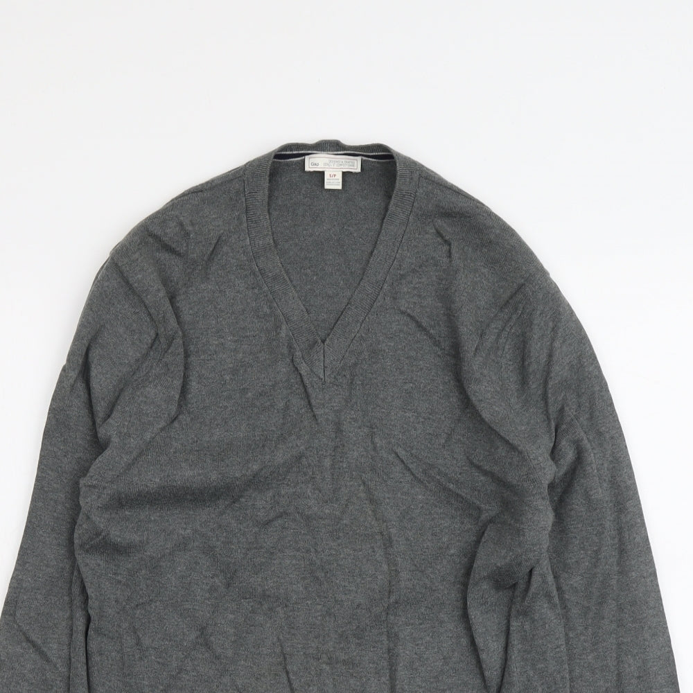 Gap Mens Grey V-Neck Cotton Pullover Jumper Size S Long Sleeve