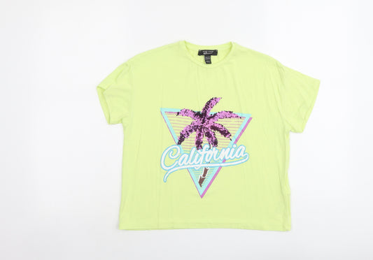 New Look Girls Yellow Viscose Basic T-Shirt Size 12-13 Years Round Neck Pullover - California