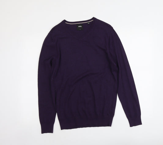 Burton Mens Purple V-Neck Cotton Pullover Jumper Size S Long Sleeve