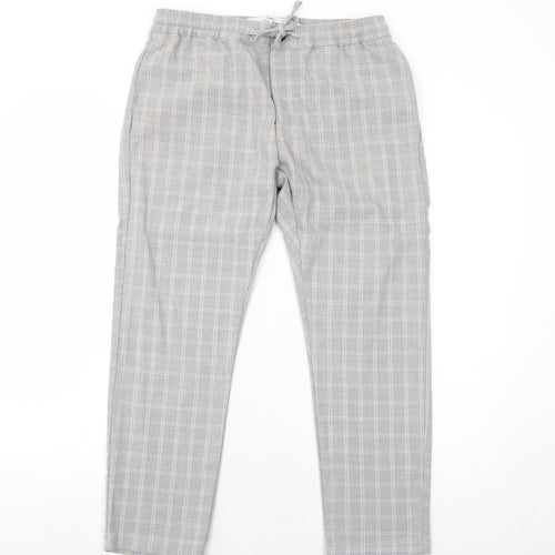 Topman Mens Grey Plaid Polyester Trousers Size 32 in L30 in Regular Drawstring