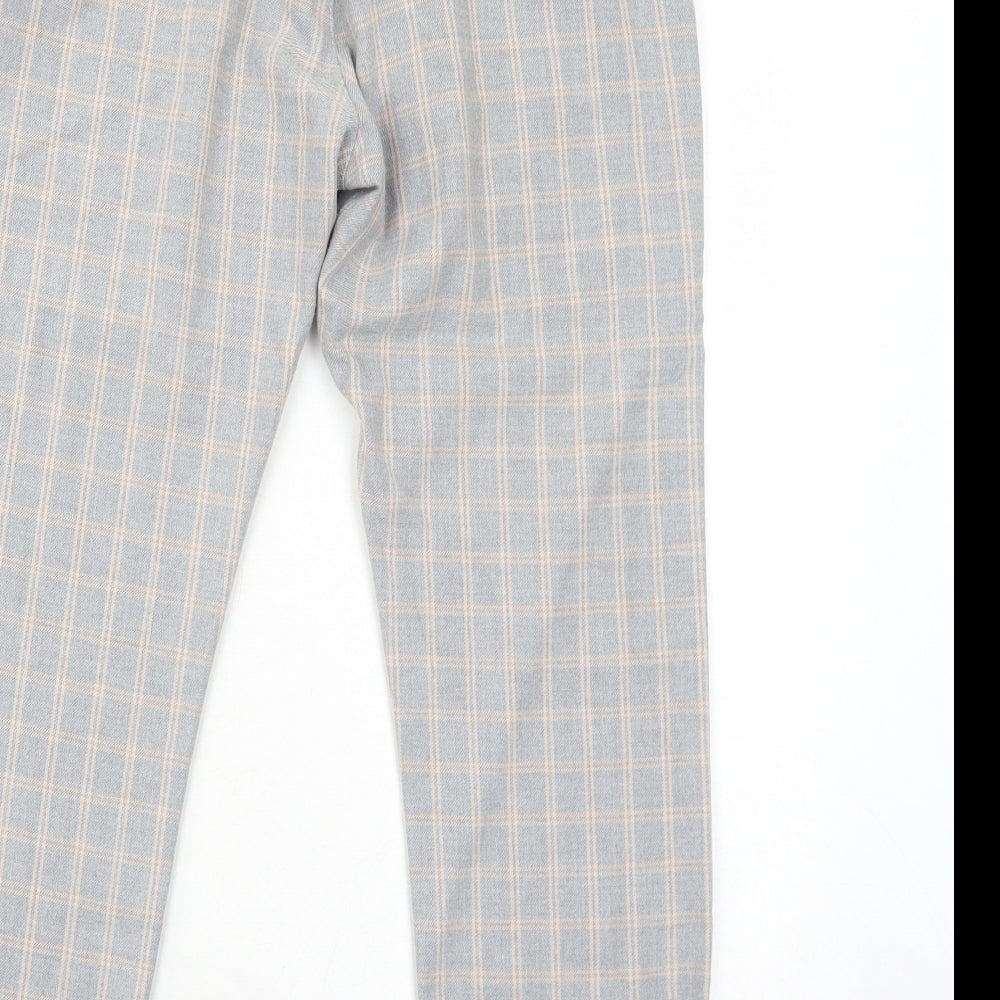 Topman Mens Grey Plaid Polyester Trousers Size 32 in L30 in Regular Drawstring