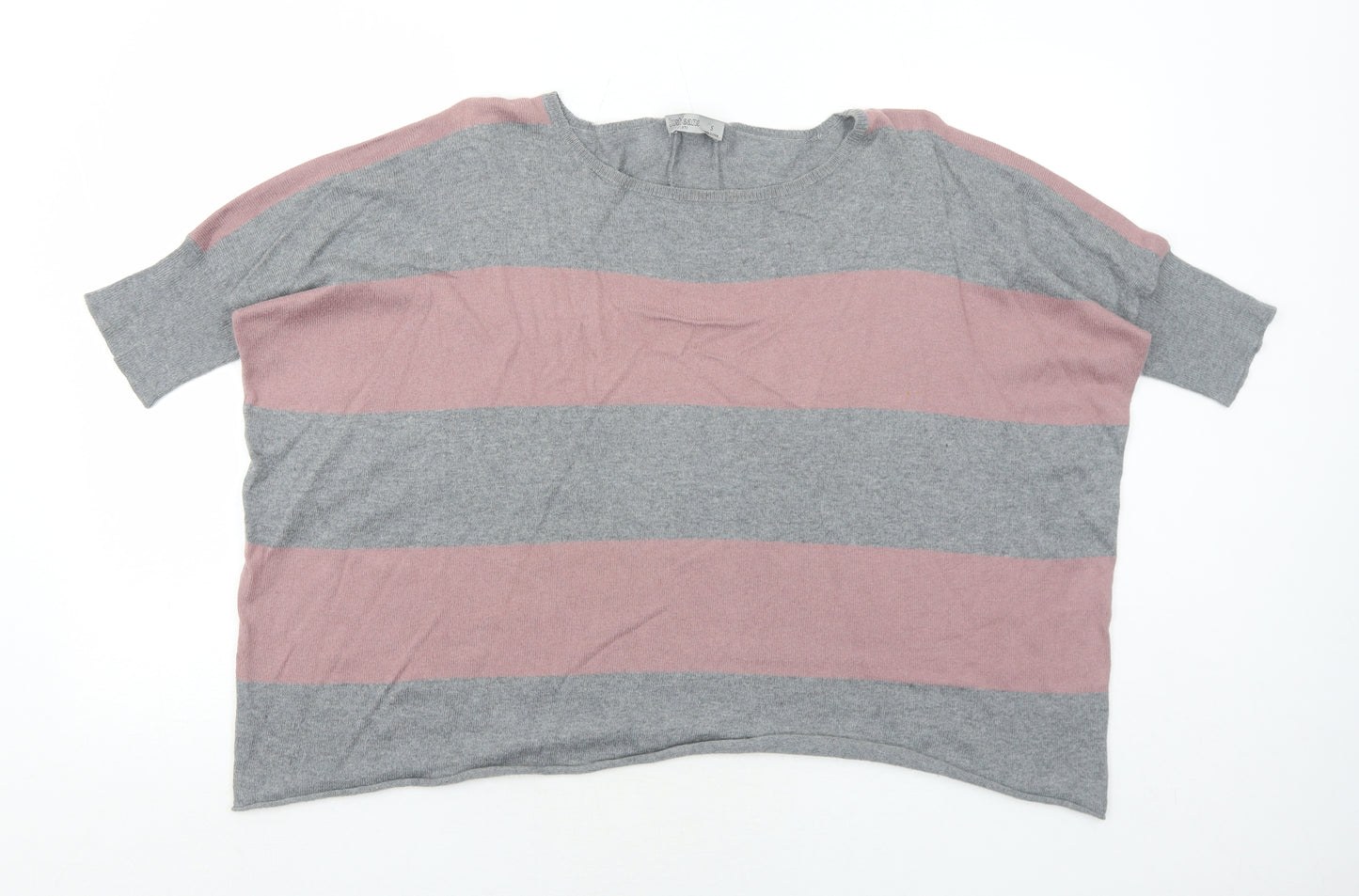 Just Jeans Womens Grey Round Neck Striped Cotton Pullover Jumper Size S