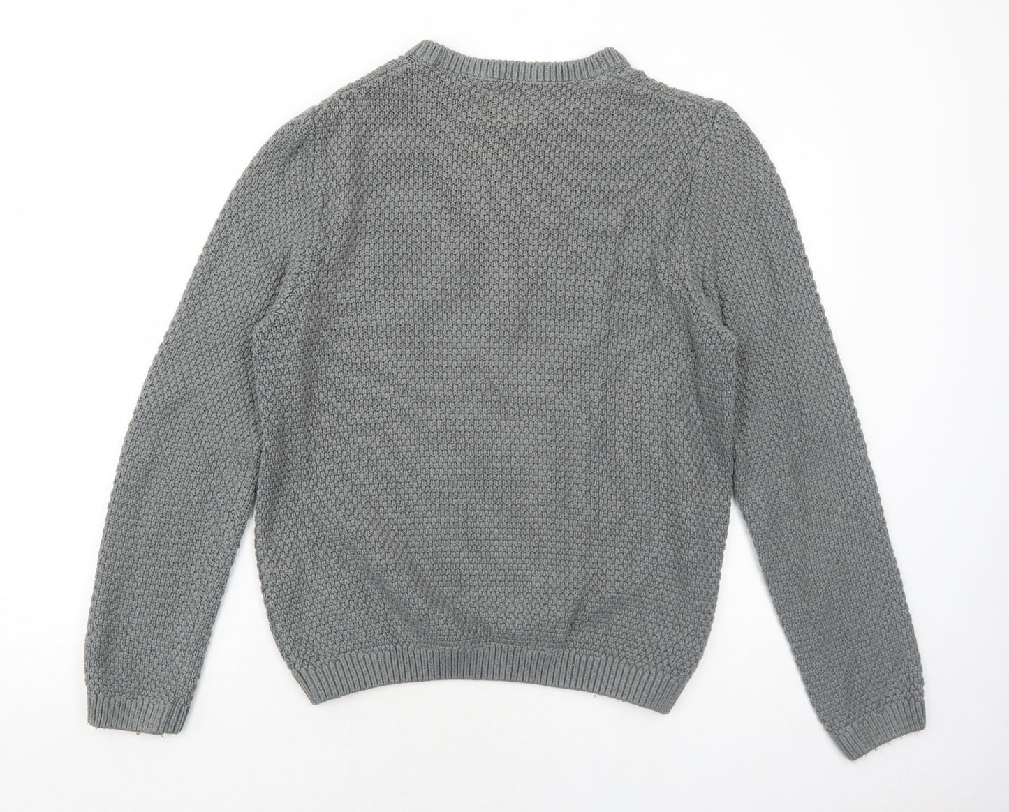 Topman Mens Grey Round Neck Cotton Pullover Jumper Size M Long Sleeve