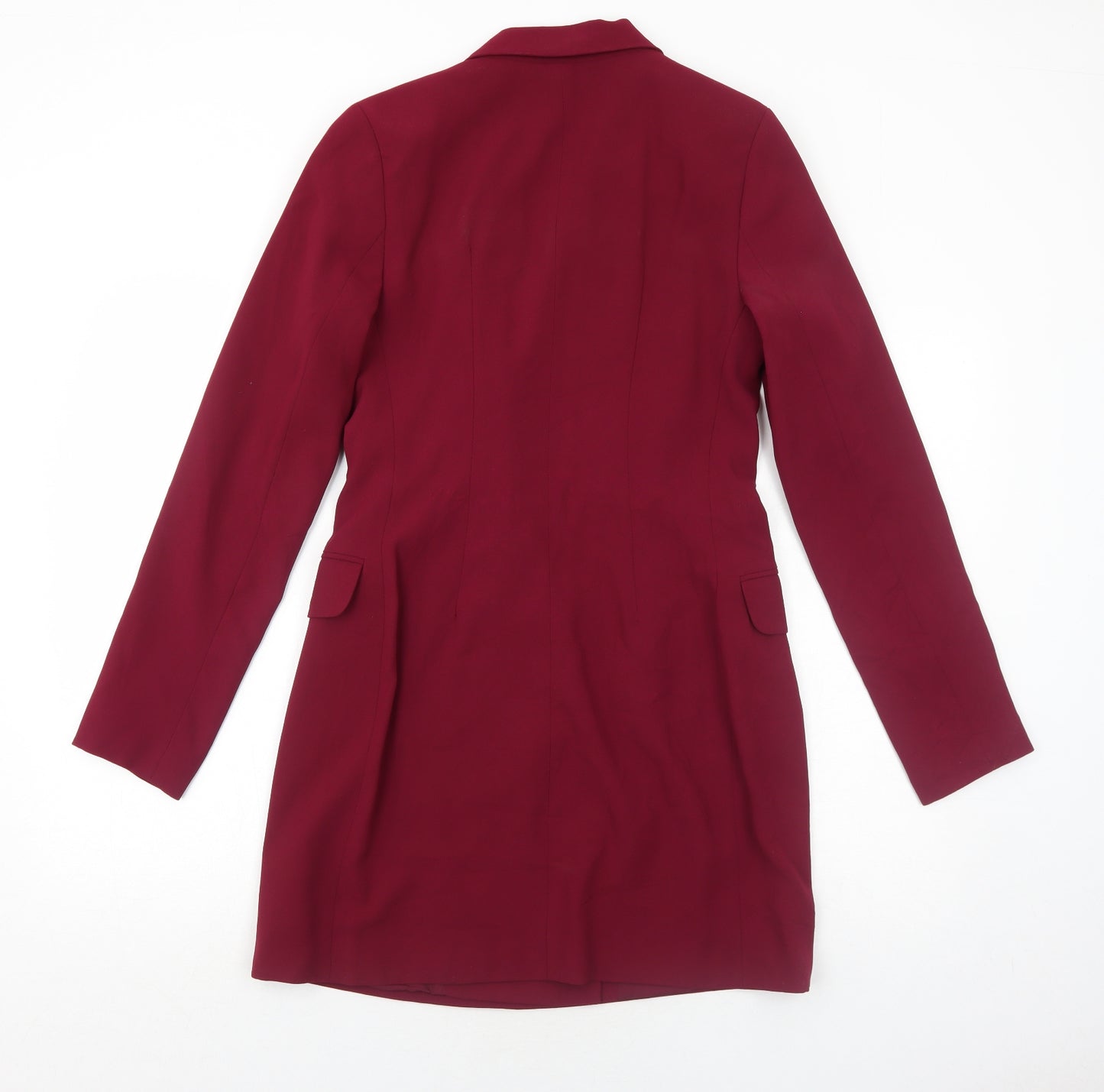 Bershka Womens Red Polyester Jacket Dress Size M Collared Button