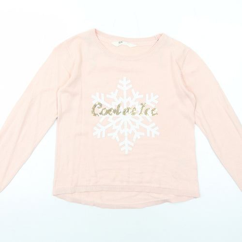 H&M Girls Pink Round Neck Cotton Pullover Jumper Size 11-12 Years Pullover - Cool As Ice