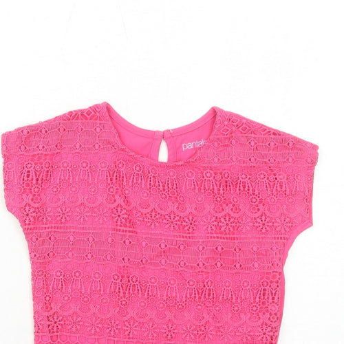 Pantaloons Girls Pink Cotton Basic T-Shirt Size 7-8 Years Round Neck Button