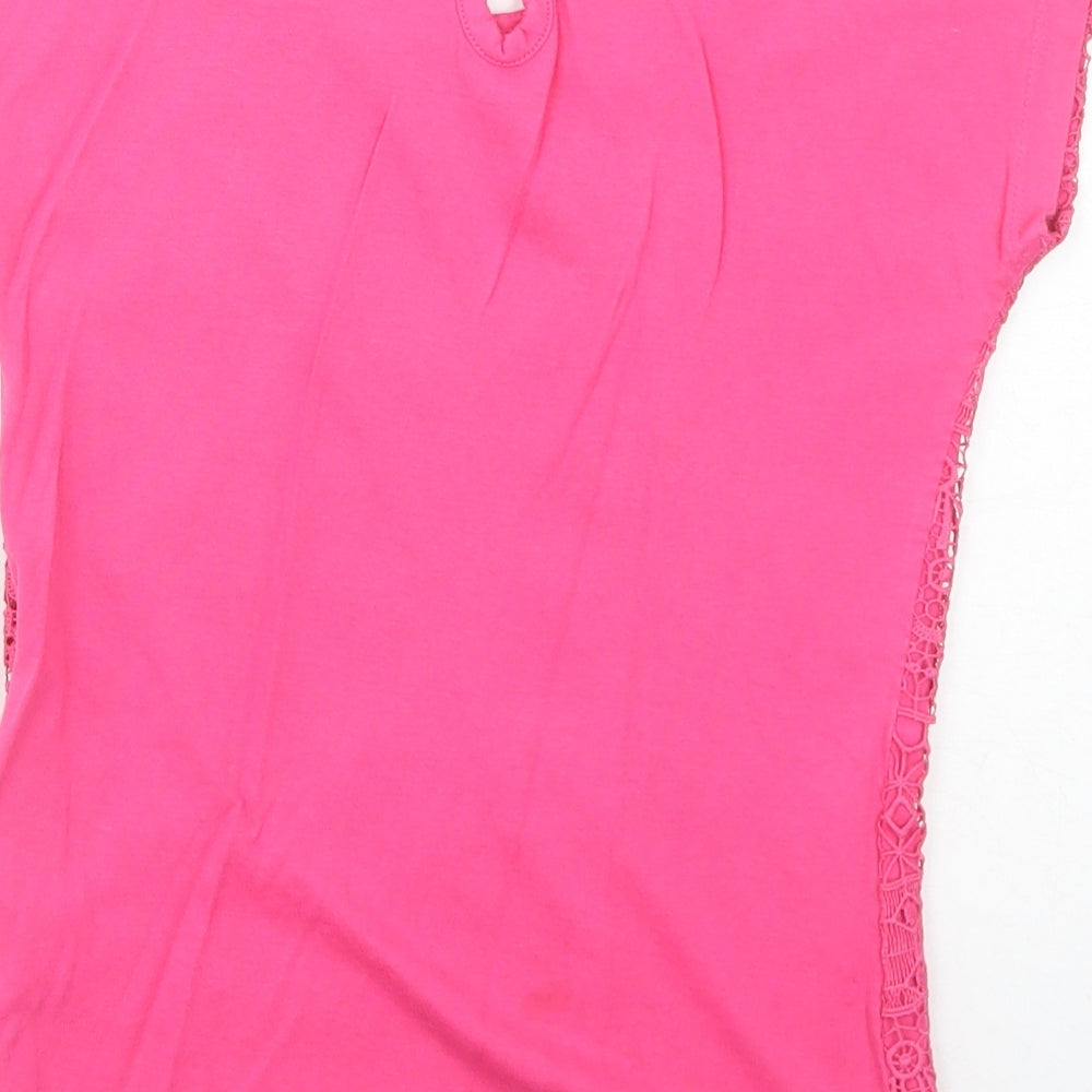 Pantaloons Girls Pink Cotton Basic T-Shirt Size 7-8 Years Round Neck Button