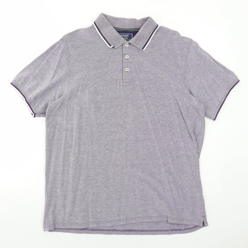 Maine Mens Purple Cotton Polo Size L Collared Button