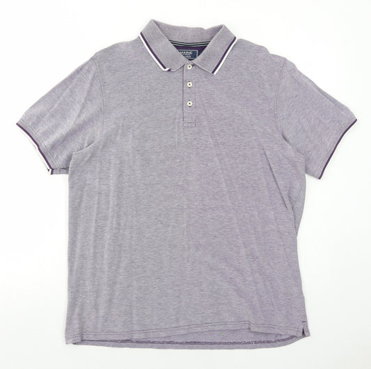 Maine Mens Purple Cotton Polo Size L Collared Button