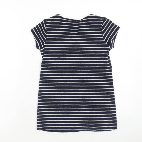 NEXT Girls Blue Striped Cotton Basic T-Shirt Size 5-6 Years Round Neck Pullover