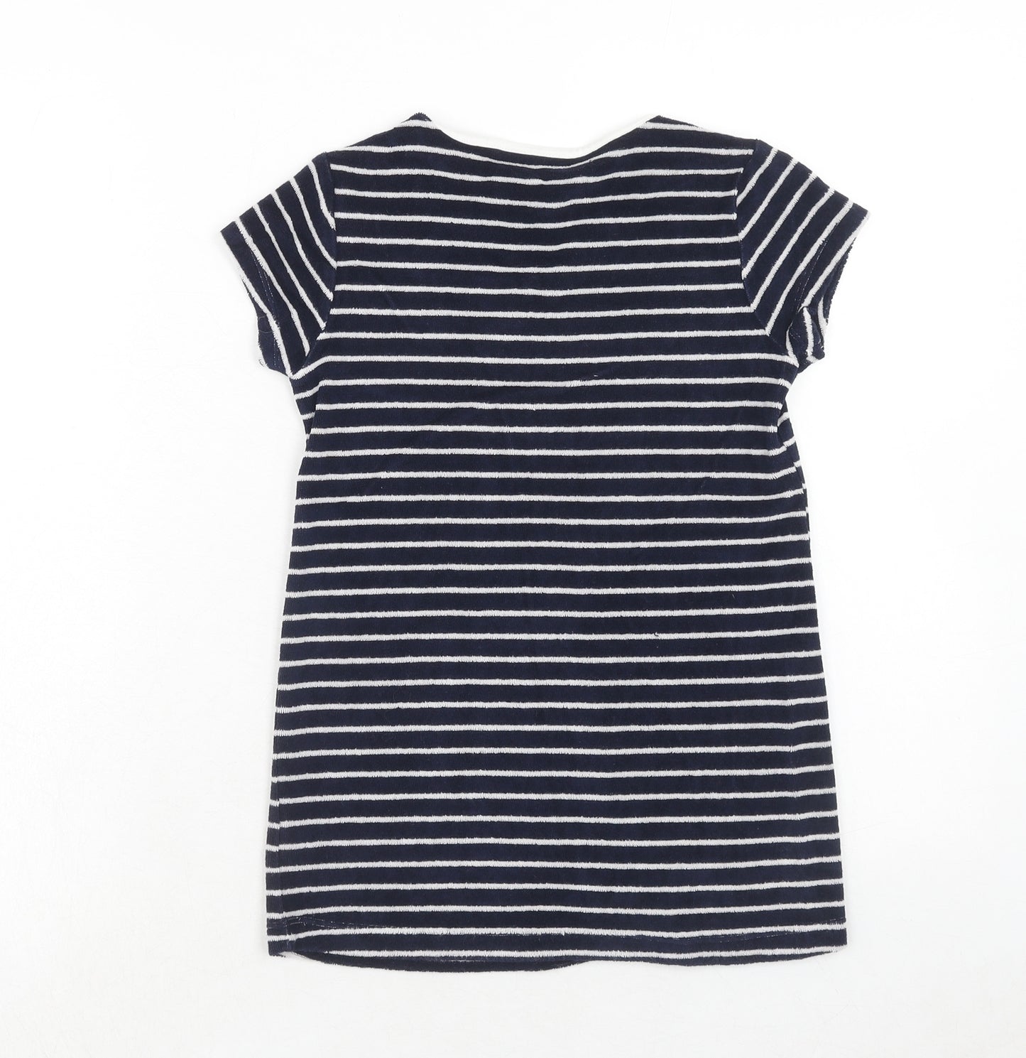 NEXT Girls Blue Striped Cotton Basic T-Shirt Size 5-6 Years Round Neck Pullover