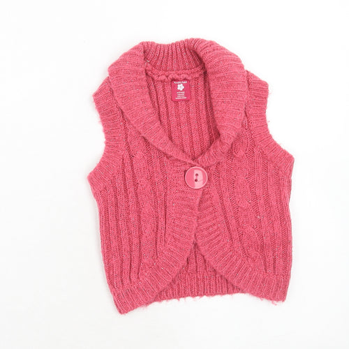 Pumkin Patch Girls Pink V-Neck Acrylic Cardigan Jumper Size 7 Years Button