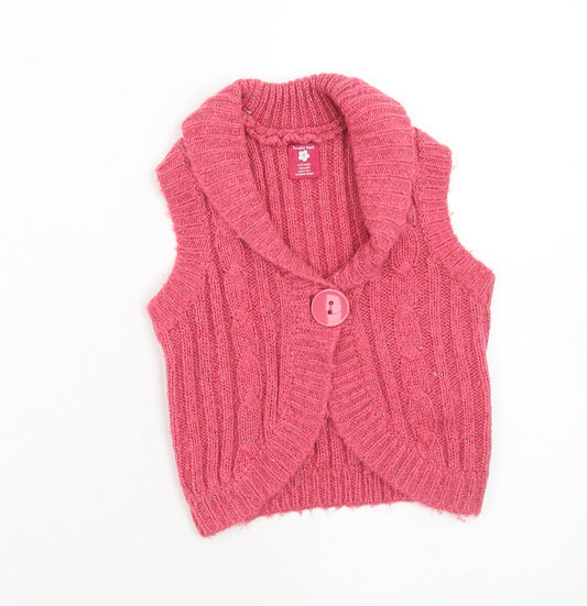 Pumkin Patch Girls Pink V-Neck Acrylic Cardigan Jumper Size 7 Years Button
