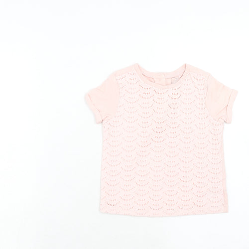 NEXT Girls Pink Cotton Basic T-Shirt Size 3-4 Years Round Neck Button